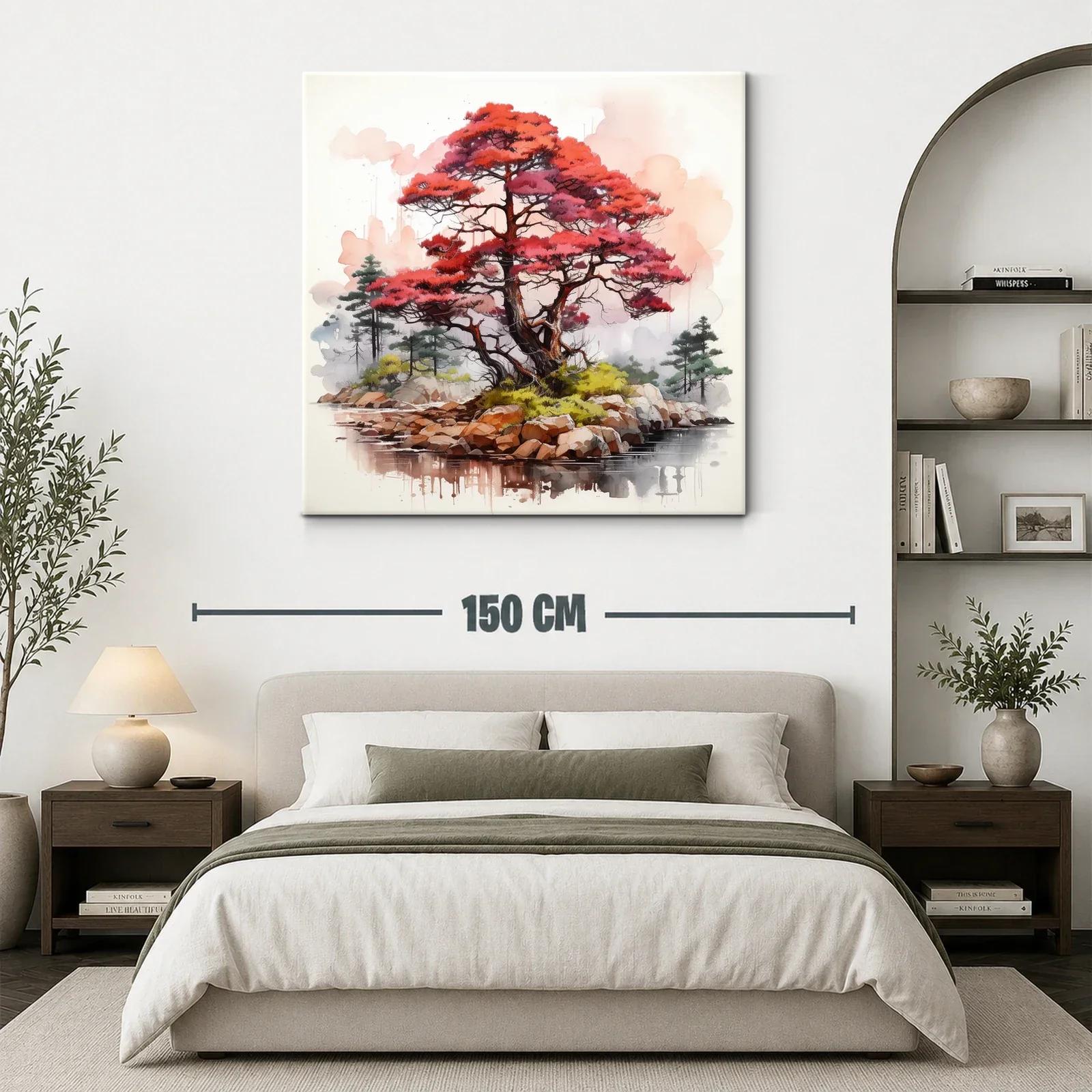 Árbol rojo en isla serena con paisaje natural — miniatura 3