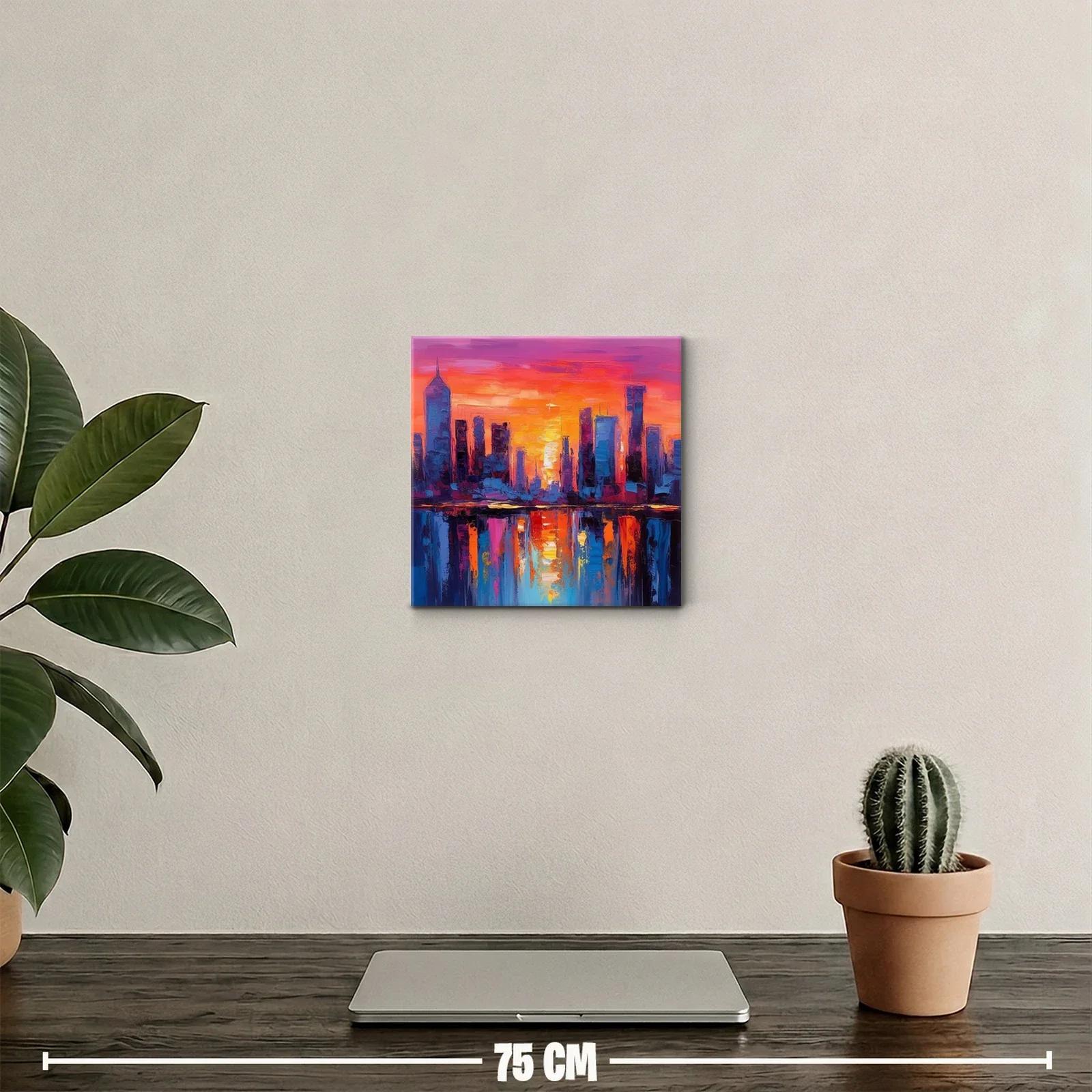 Atardecer vibrante sobre ciudad reflejada en agua — miniatura 2