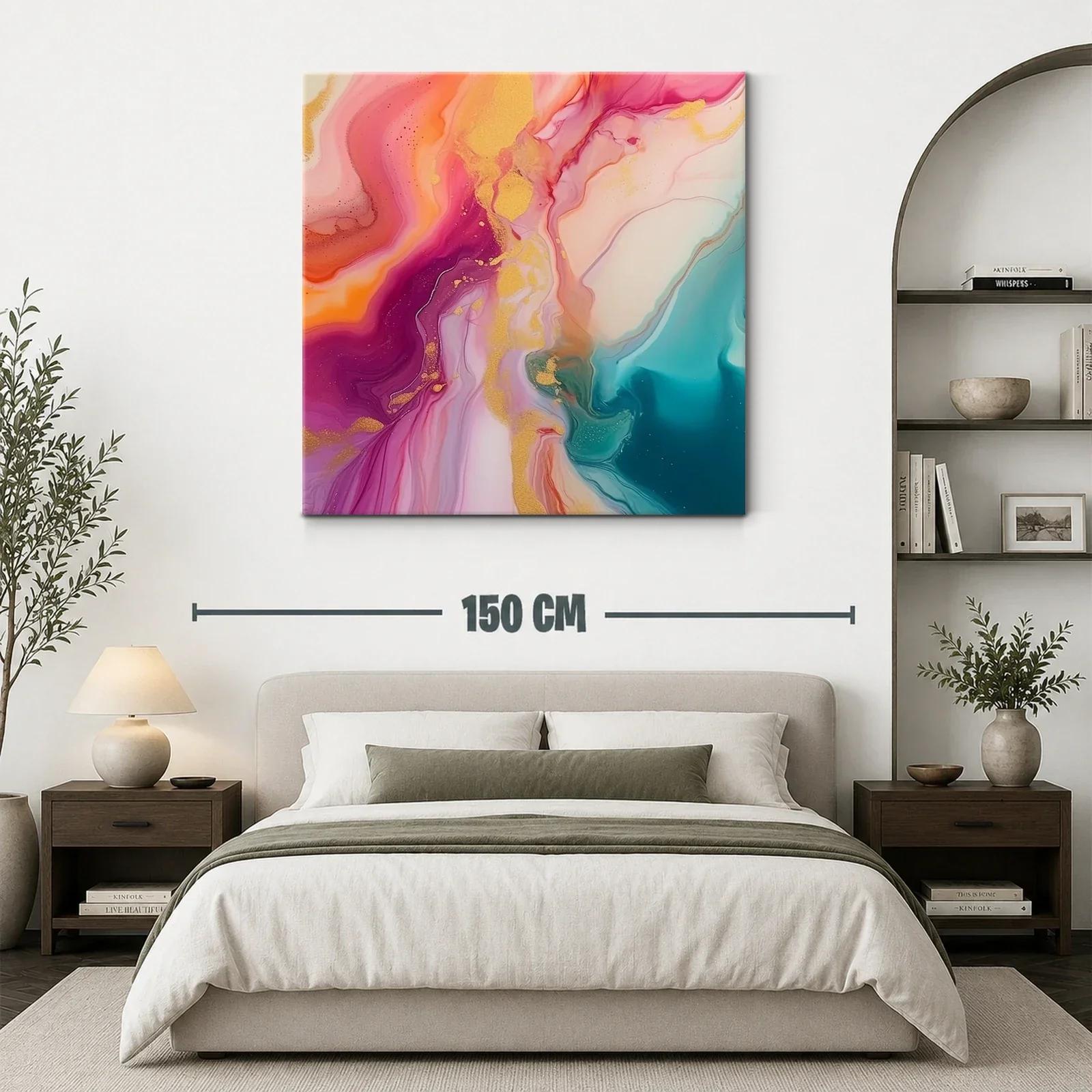 Cuadro abstracto con vibrantes tonos rosas y azul turquesa — miniatura 3