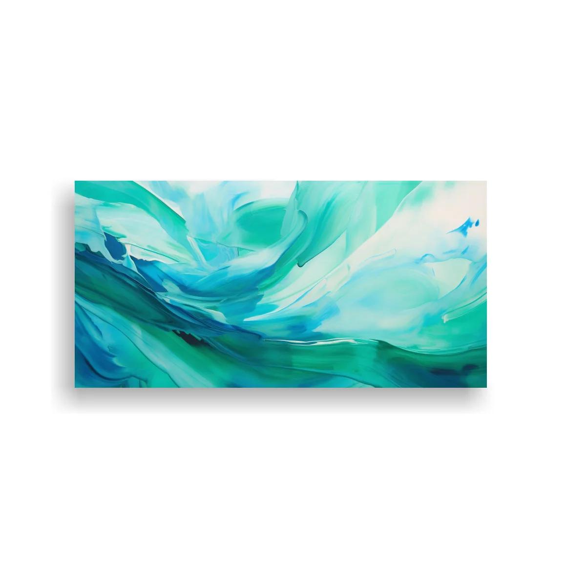 Cuadro olas abstractas turquesa con bandas curvas
