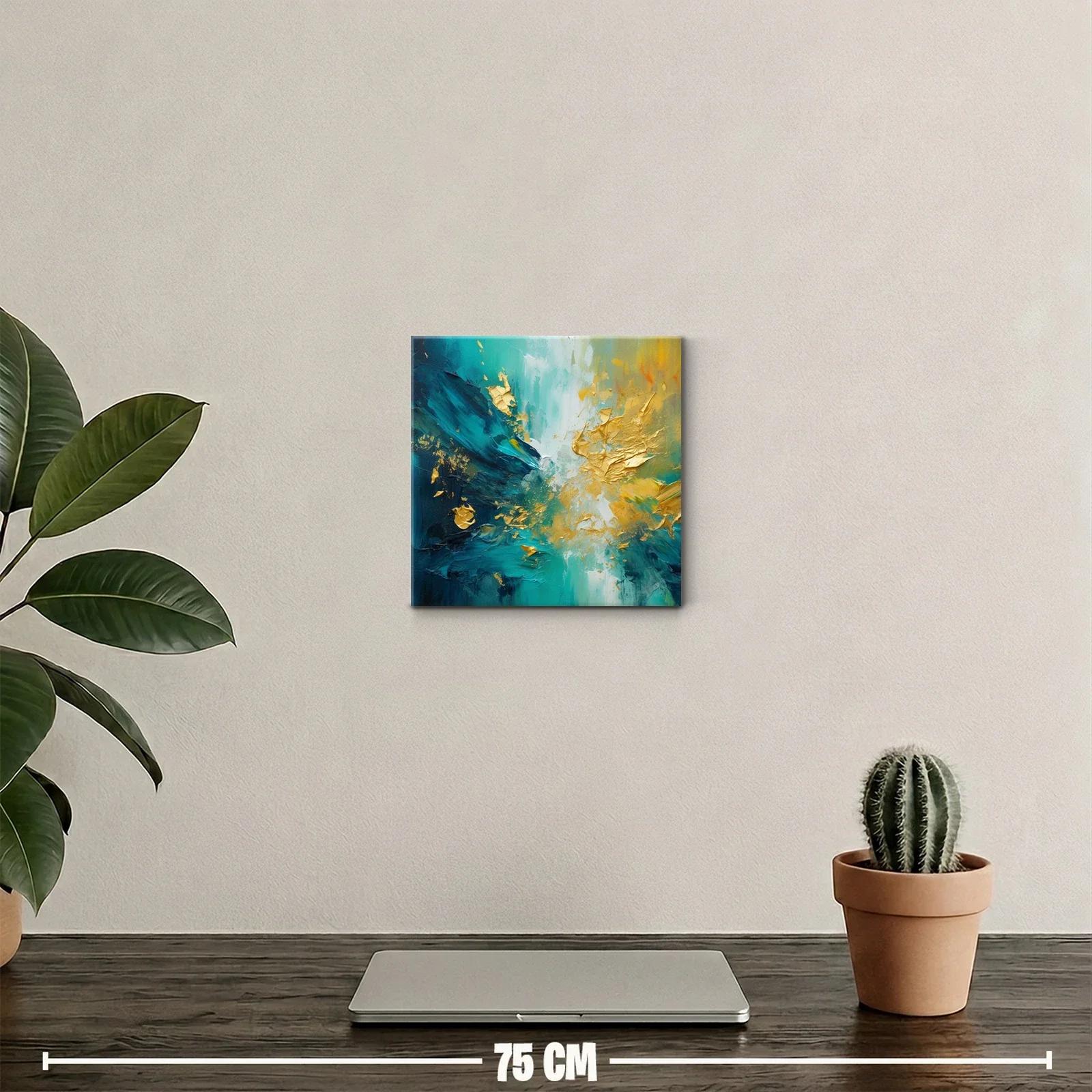 Cuadro abstracto en tonos turquesa con detalles dorados — miniatura 2