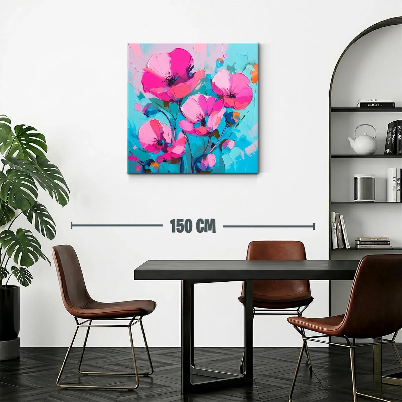 Cuadro floral con vibrantes tonalidades rosa y azul turquesa — miniatura 2