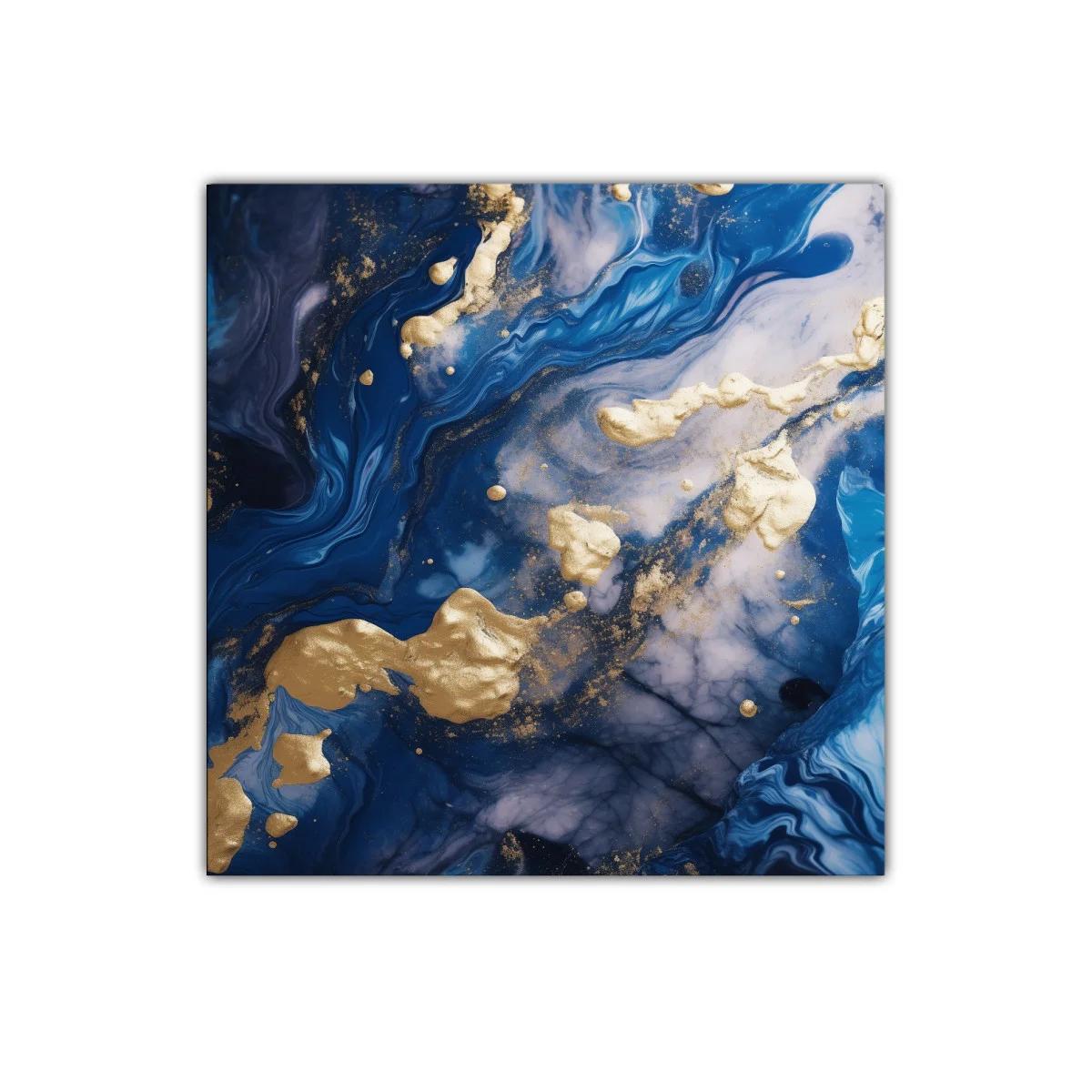 Cuadro abstracto en tonos azul y dorado para decorar ambientes