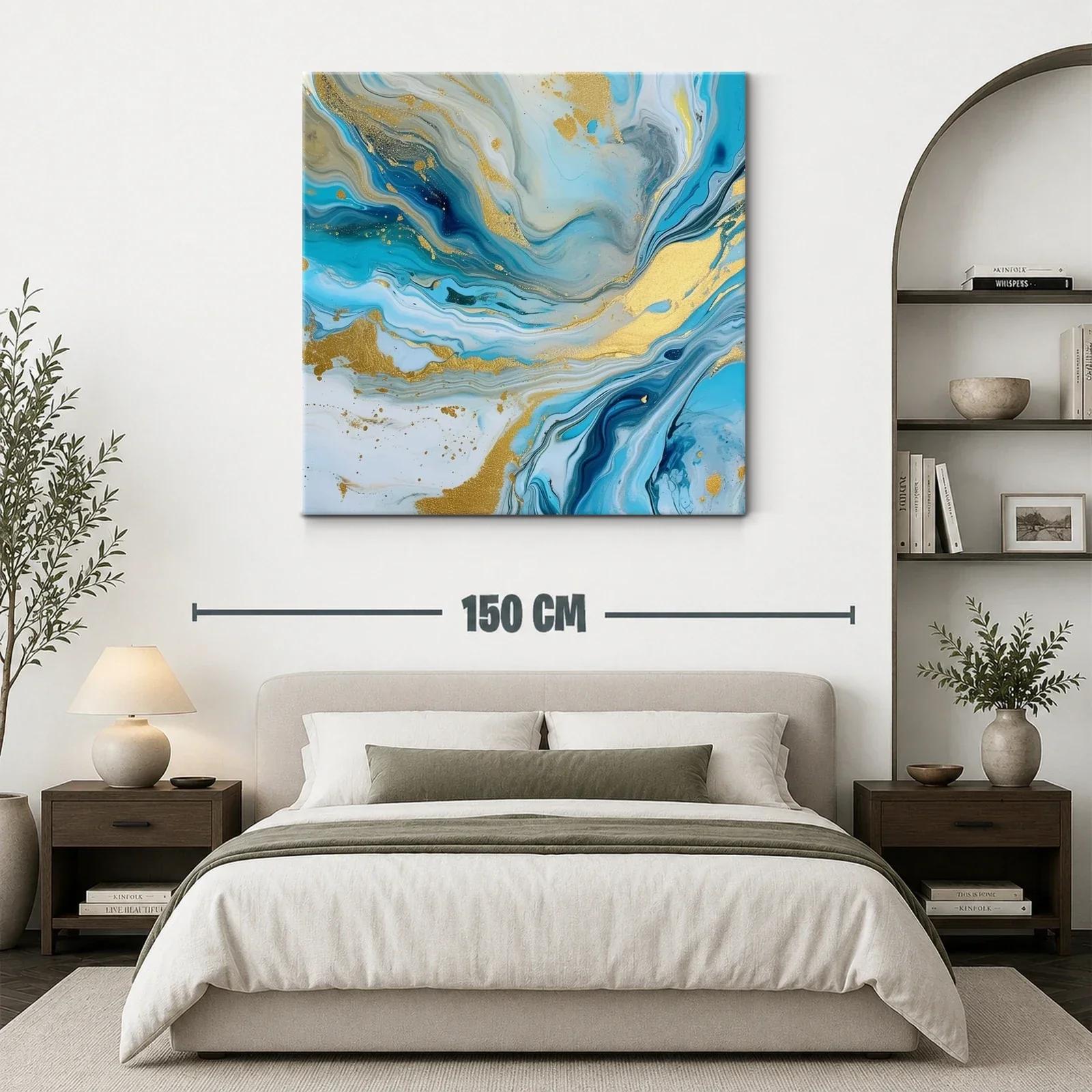 Cuadro abstracto en tonos azules y detalles dorados — miniatura 3