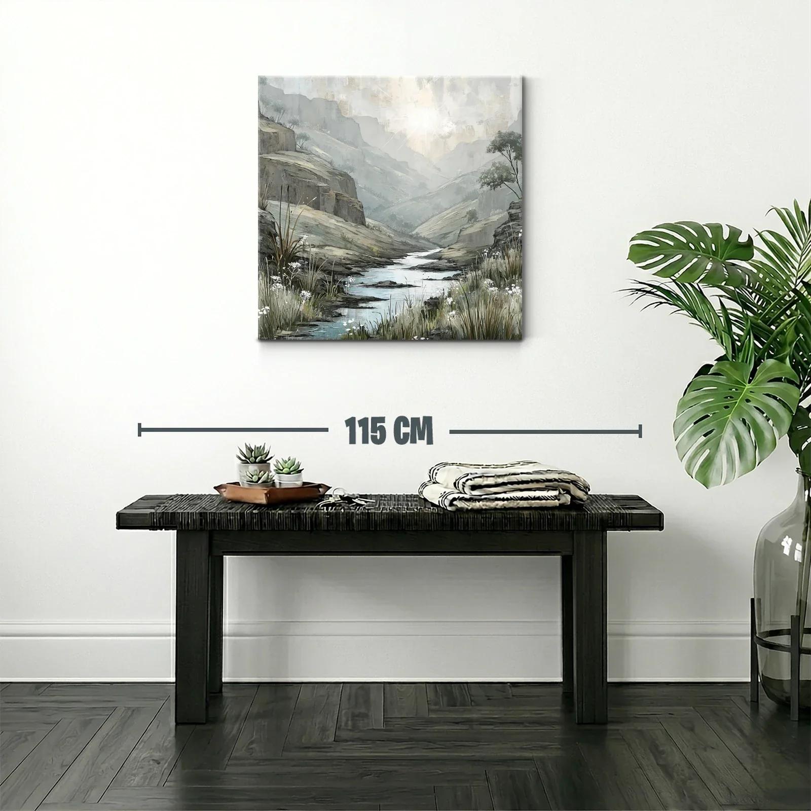 Paisaje sereno con río y montañas en tonos suaves — miniatura 2