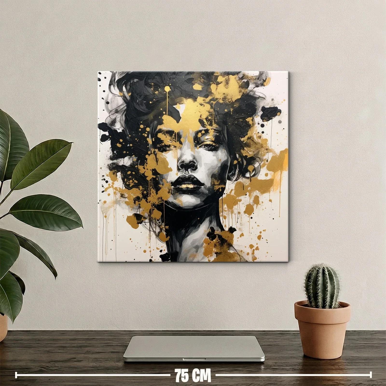 Retrato abstracto femenino con toques dorados y negros — miniatura 2