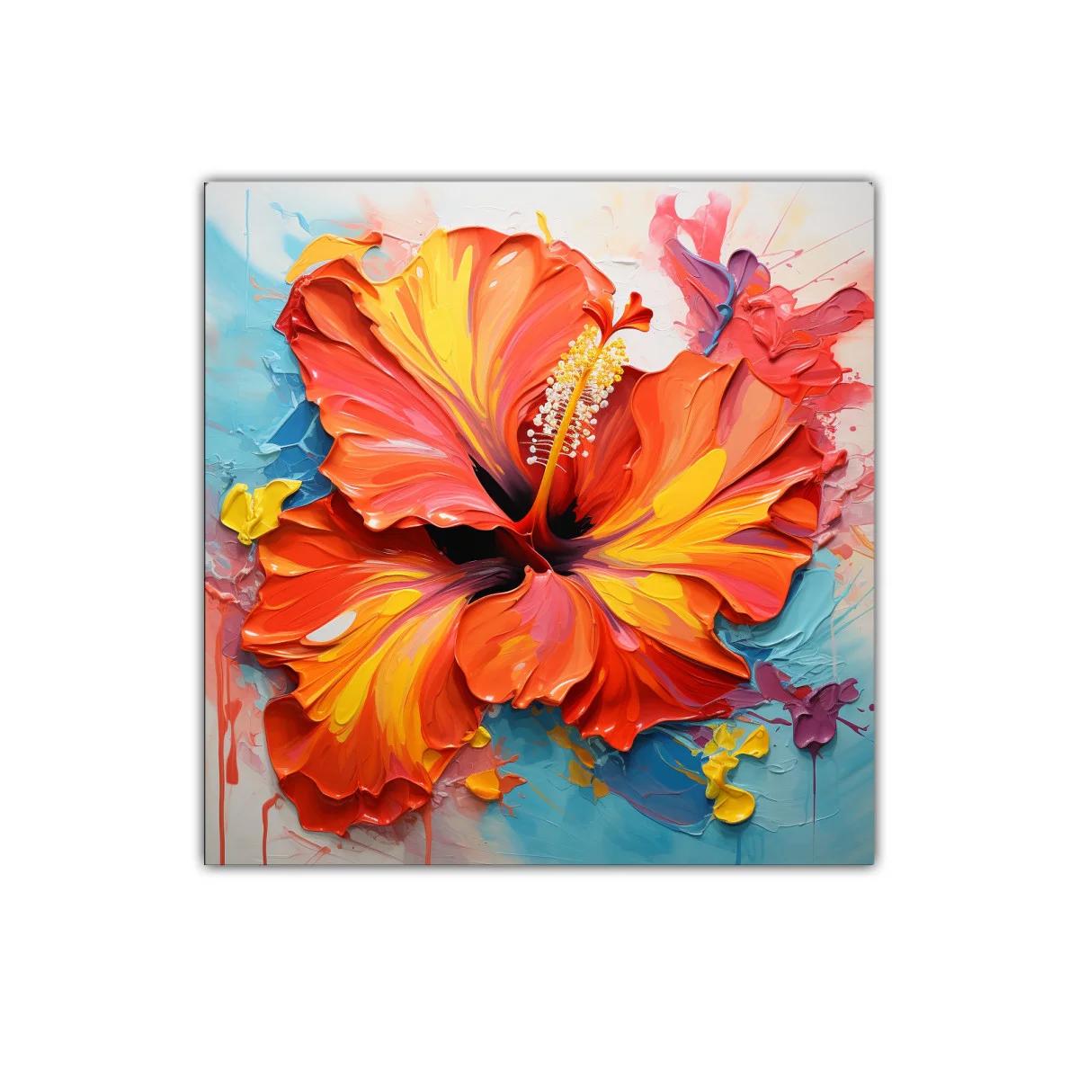 Cuadro flor hibisco vibrante en tonos cálidos y frescos — imagen principal