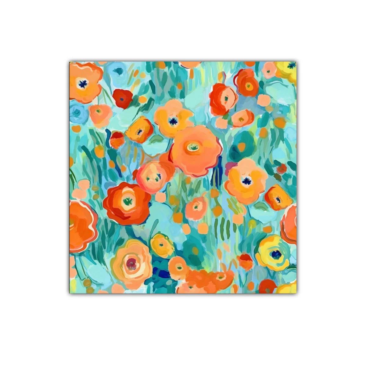 Flores vibrantes con tonos cálidos y frescos en composición alegre
