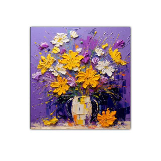 Ramo vibrante de flores amarillas y blancas con fondo lila