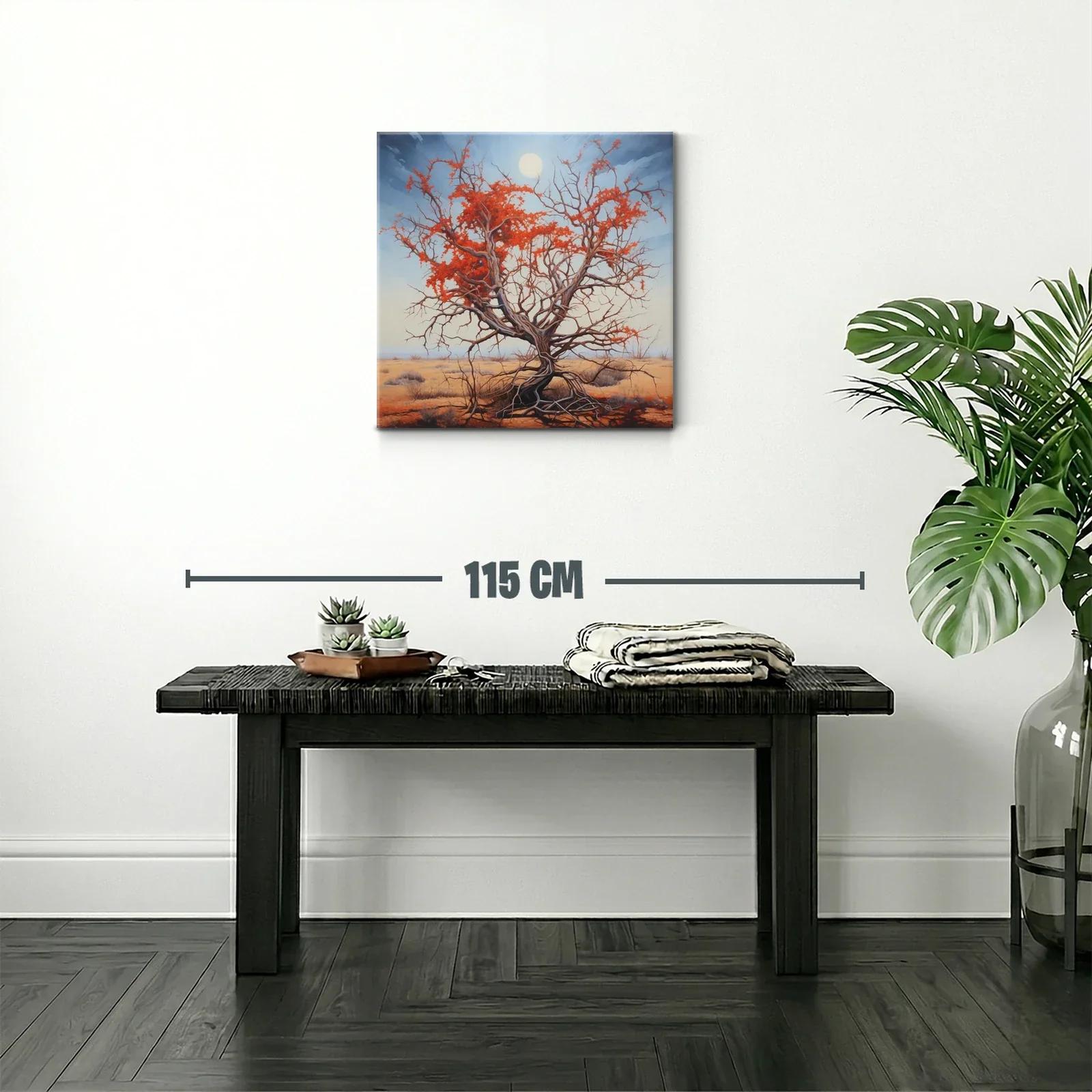 Árbol solitario con follaje rojo en paisaje desértico — miniatura 2