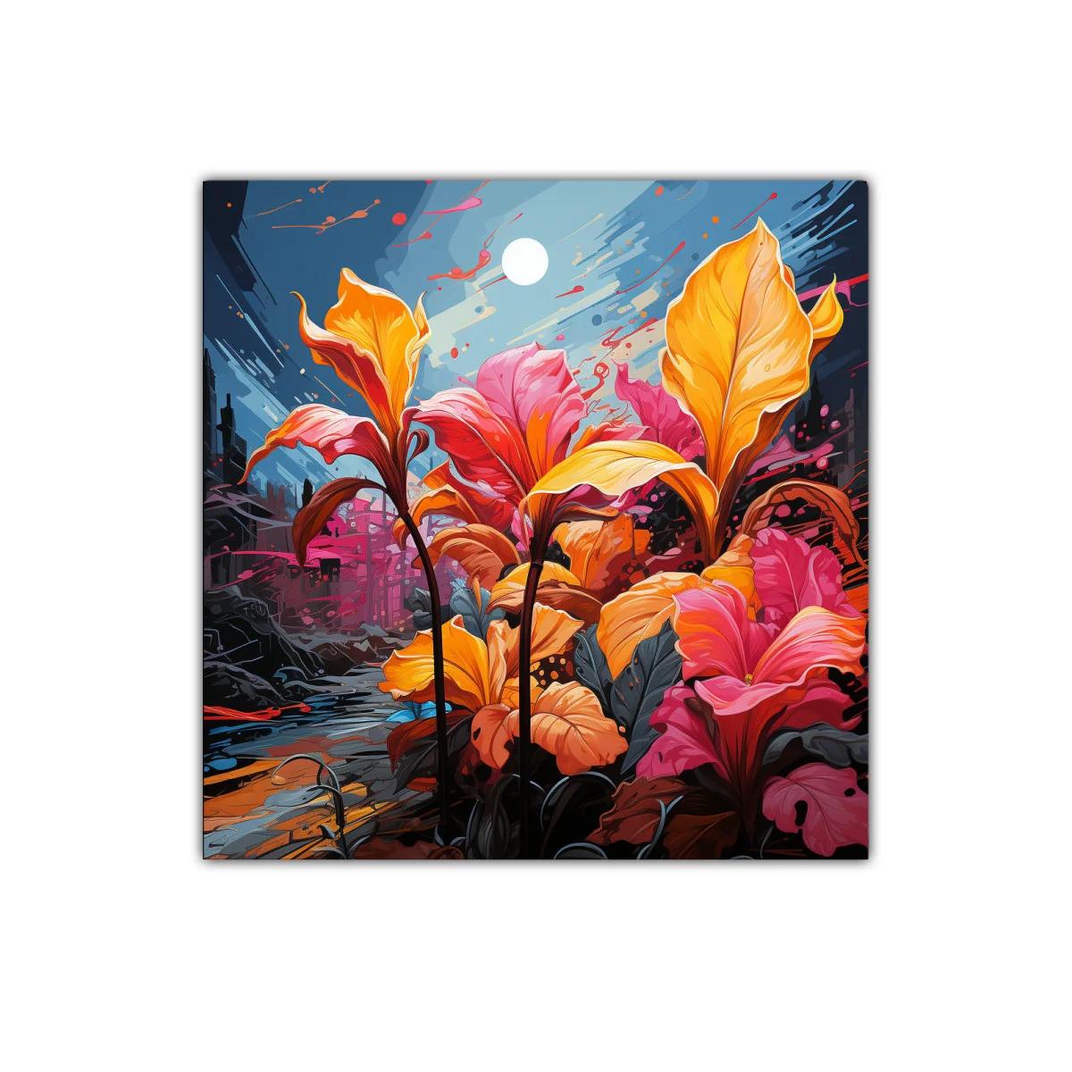 Flores vibrantes en escena nocturna de colores intensos — imagen principal