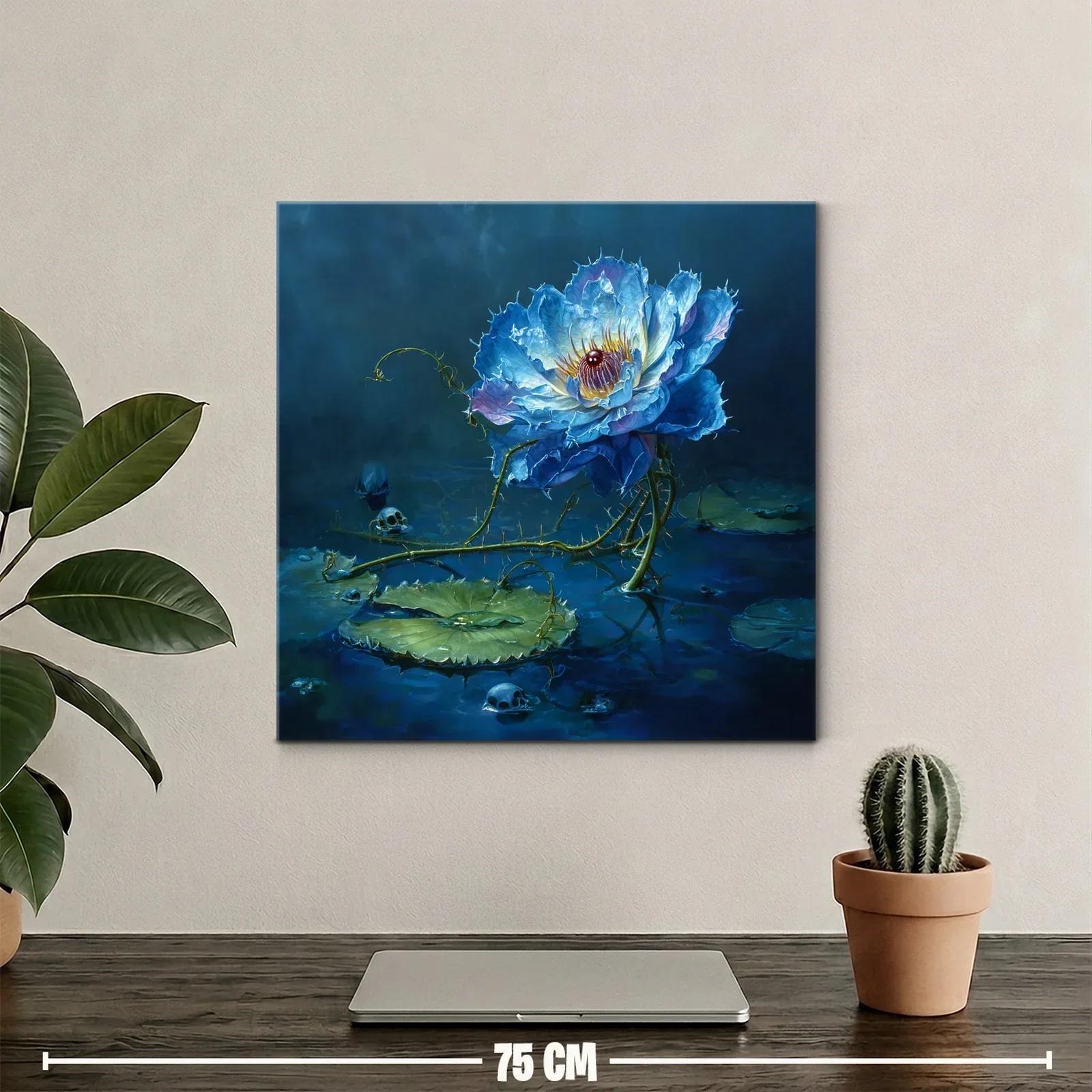 Flor azul luminosa sobre agua con detalles oscuros y misterio — miniatura 2