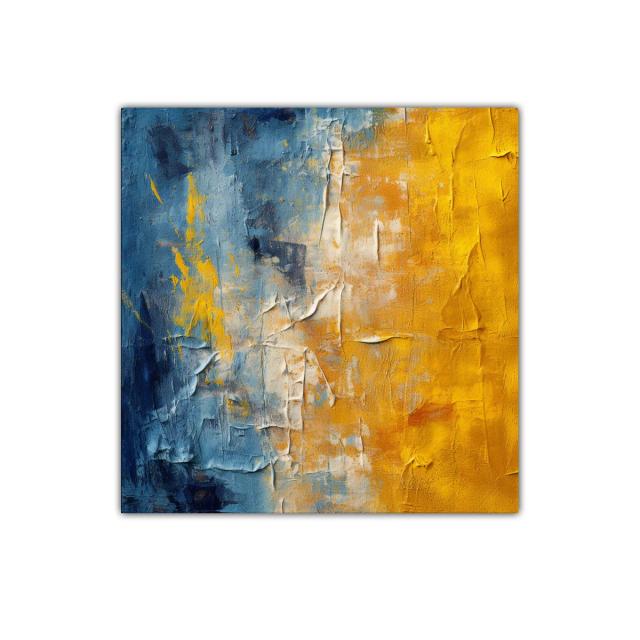 Cuadro abstracto en tonos azul y mostaza para modernizar espacios