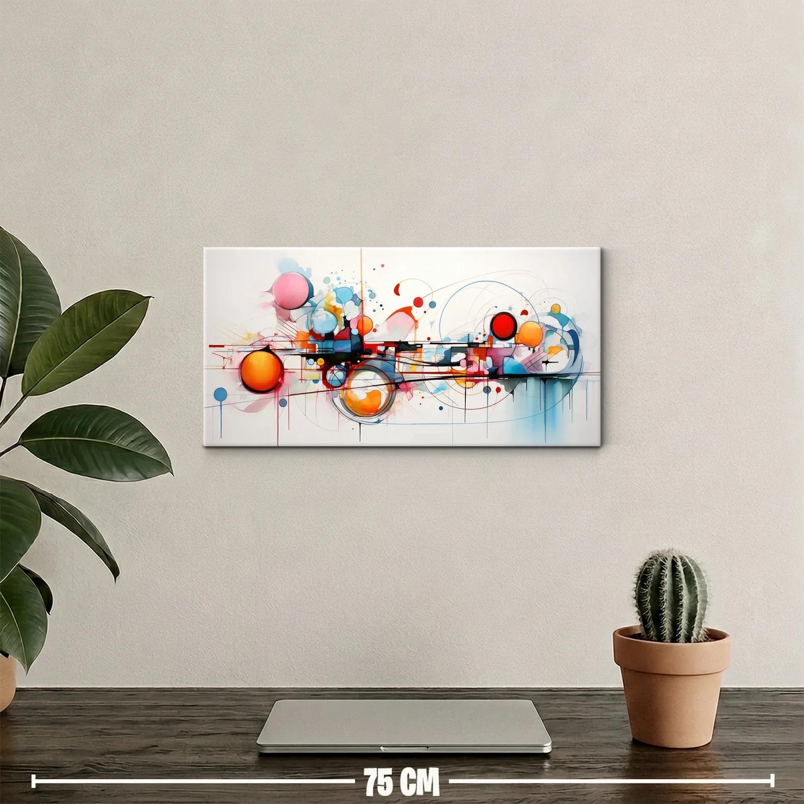 Cuadro composición abstracta geométrica con círculos y líneas cruzadas — miniatura 2