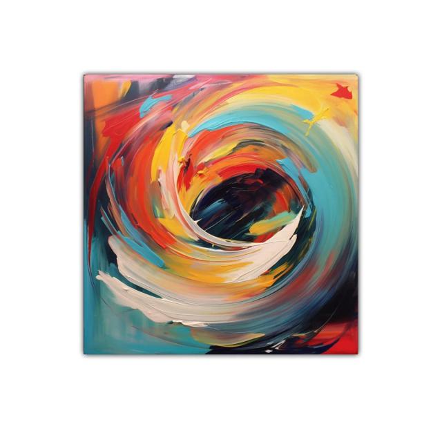 Cuadro abstracto colorido con dinamismo y profundidad visual