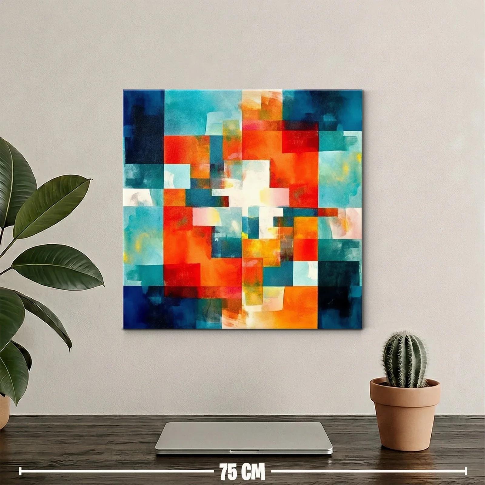 Cuadro abstracto con bloques vibrantes y tonos cálidos — miniatura 2