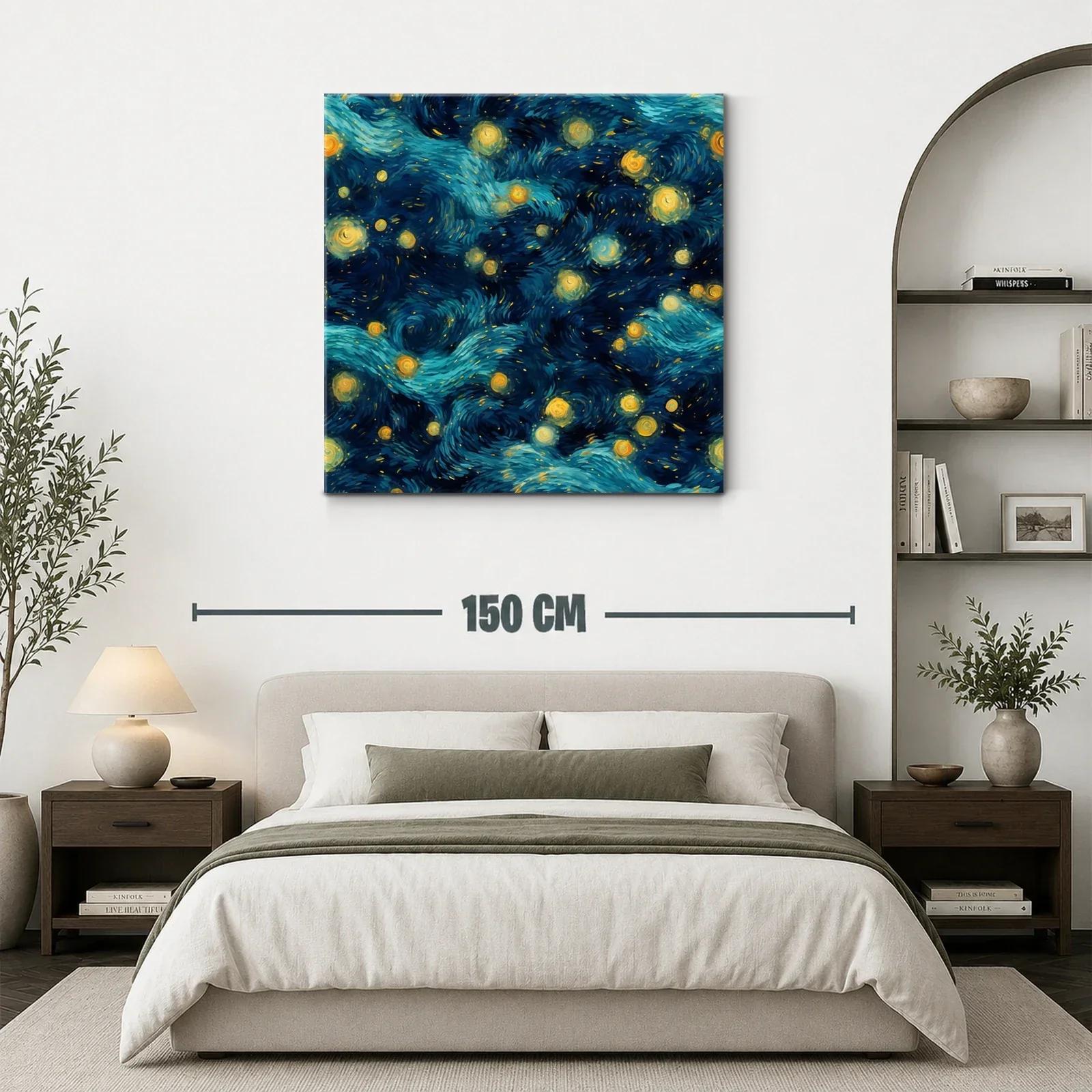 Cuadro abstracto con galaxia de estrellas y remolinos azules — miniatura 3
