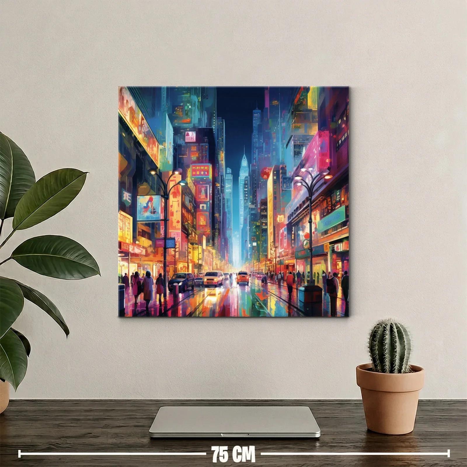 Ciudad luminosa vibrante al anochecer con rascacielos y tráfico — miniatura 2