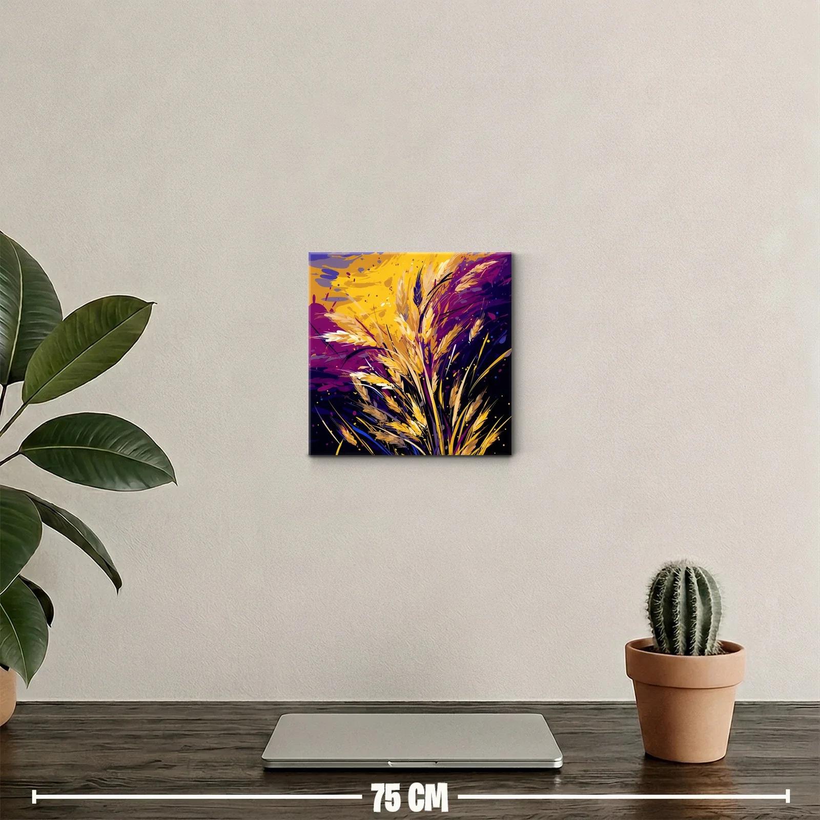 Cuadro decorativo con espigas doradas y fondo vibrante — miniatura 2