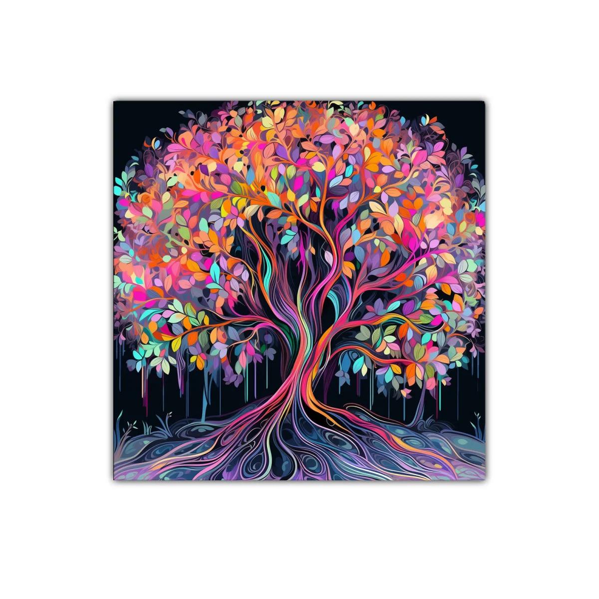 Árbol de colores vibrantes sobre fondo oscuro — imagen principal