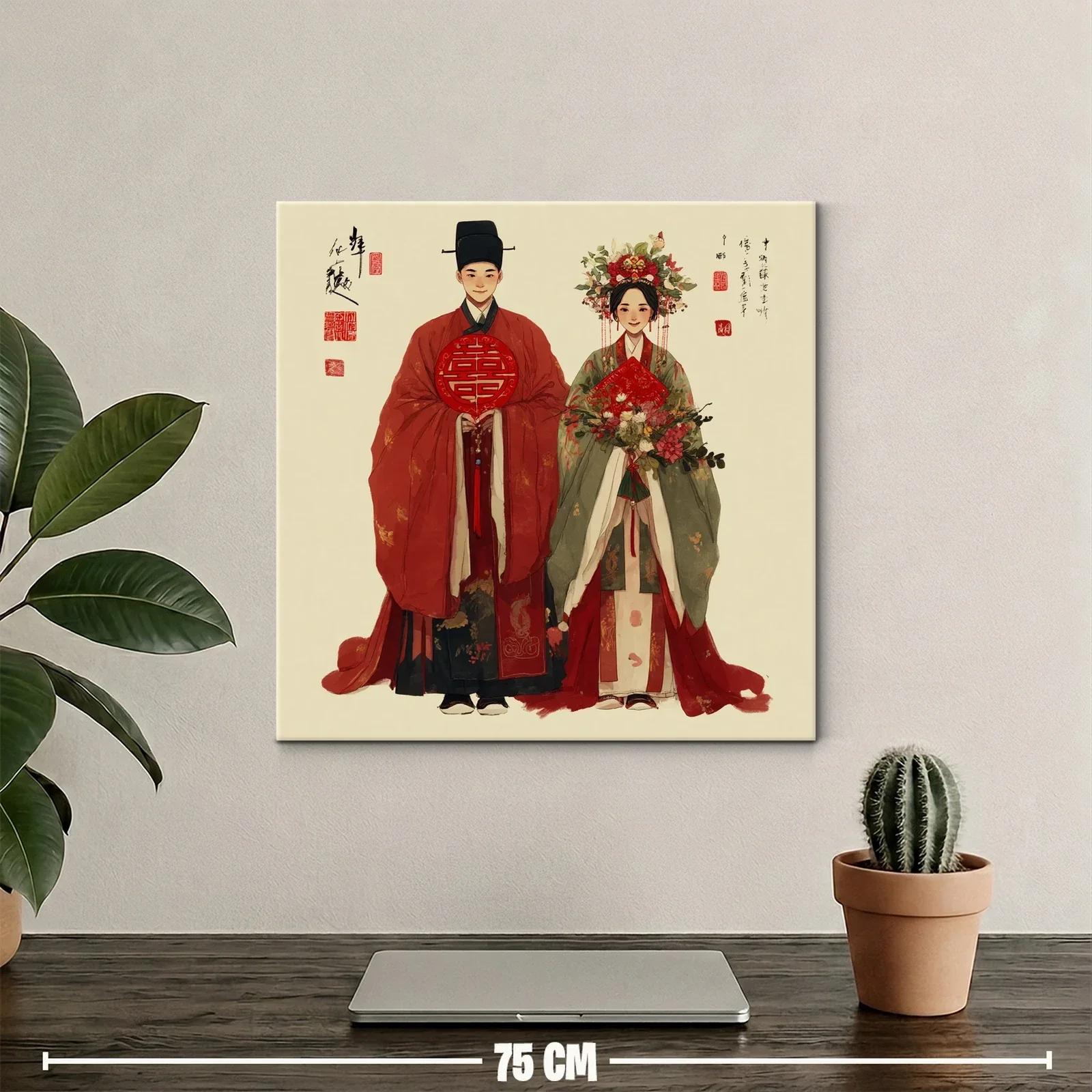Pareja Tradicional China en Vestimenta Nupcial Clásica — miniatura 2