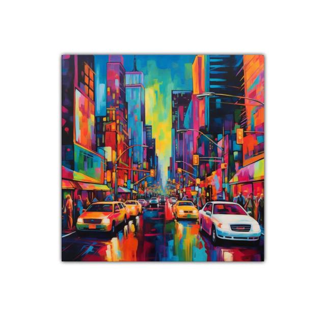 Ciudad vibrante al atardecer con luces luminosas y coches