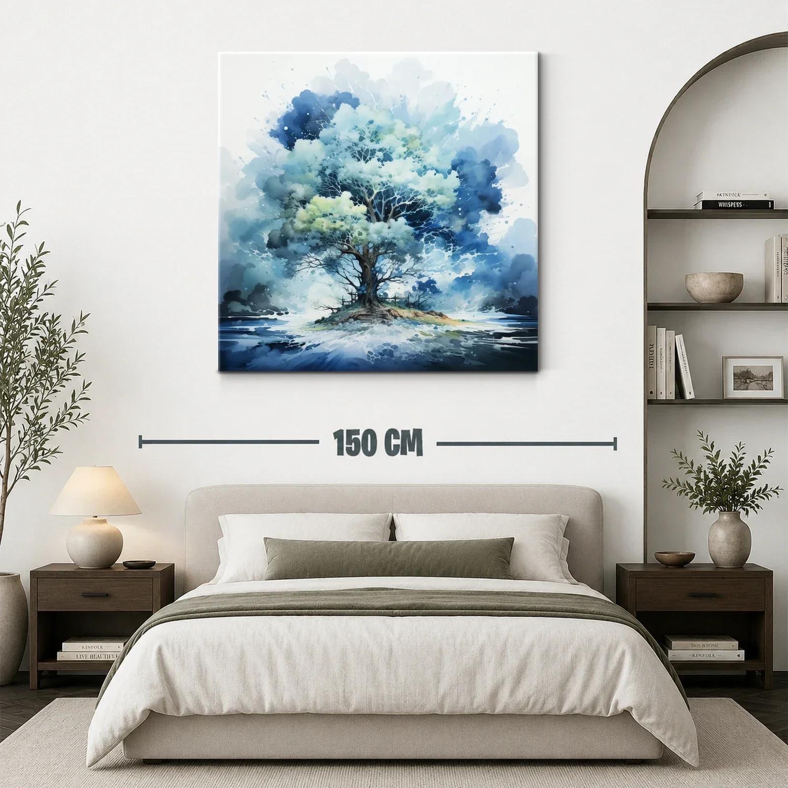 Árbol azul en isla flotante con fondo abstracto — miniatura 3