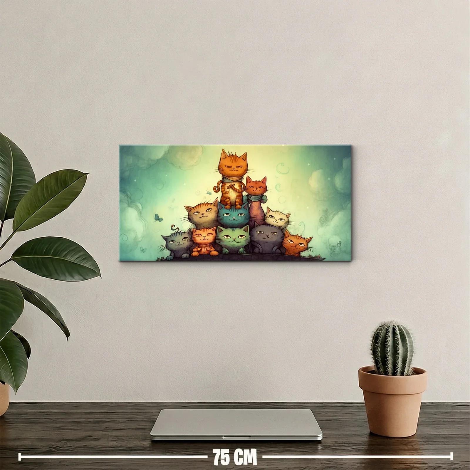 Cuadro grupo de gatos con fondo etéreo de nubes — miniatura 2