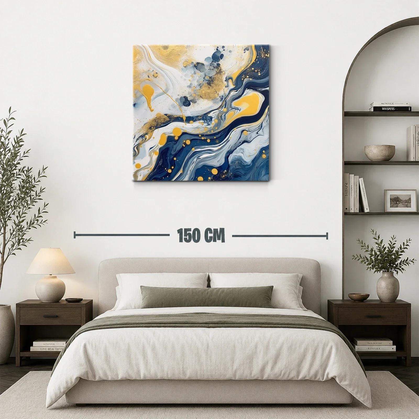 Cuadro abstracto con tonos azul y dorado envolventes — miniatura 3