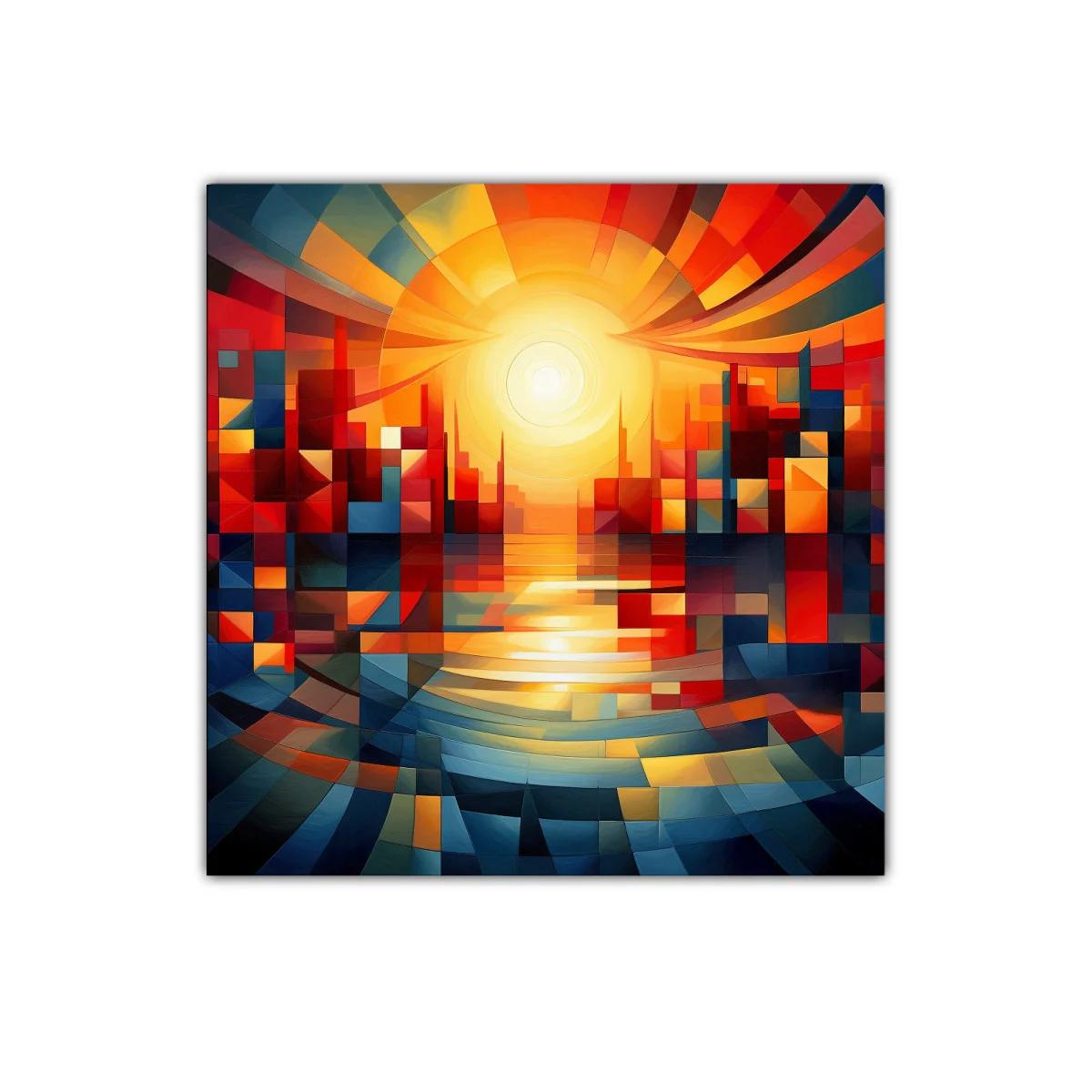 Atardecer abstracto con vibrantes formas geométricas