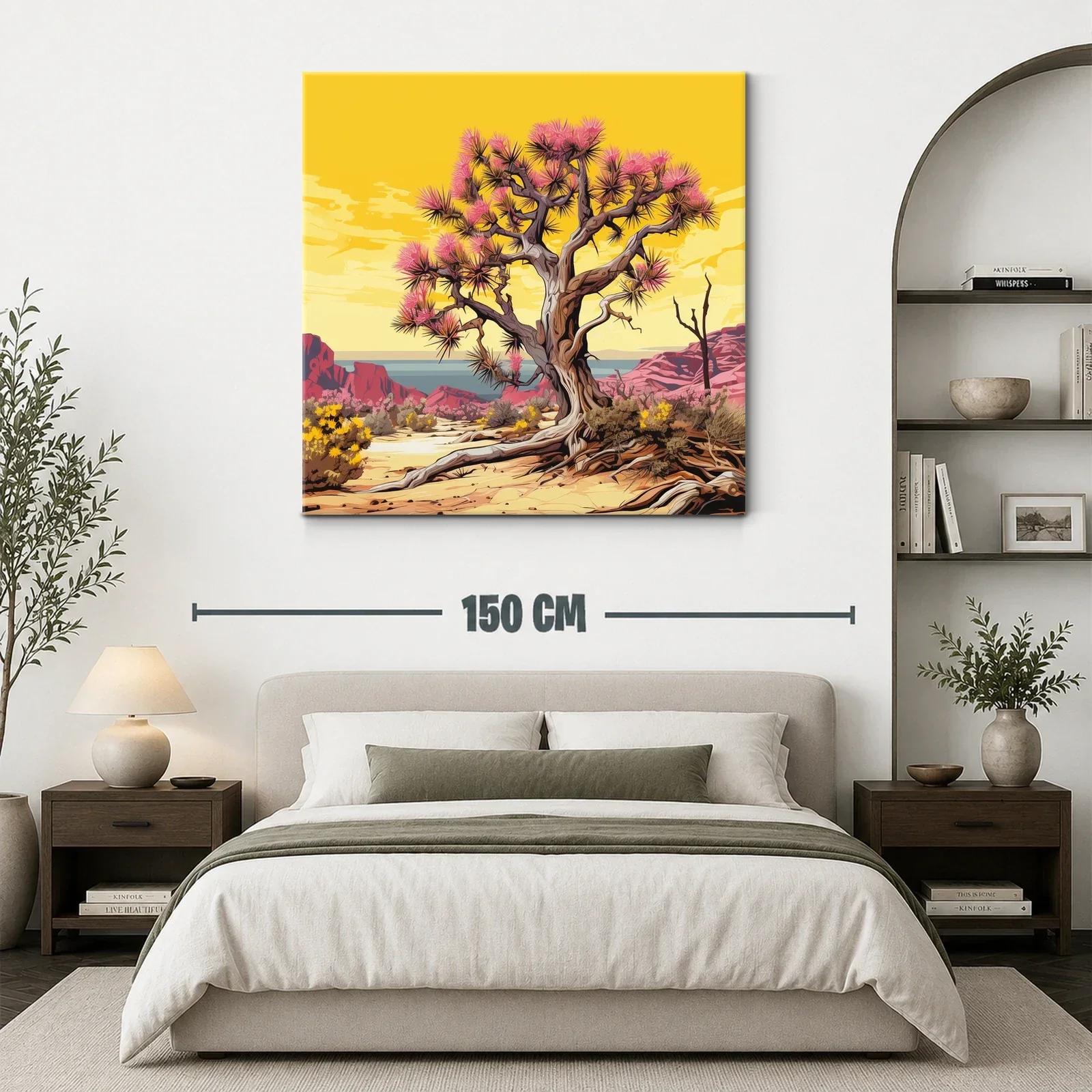Árbol desierto con flores rosas y paisaje brillante — miniatura 3