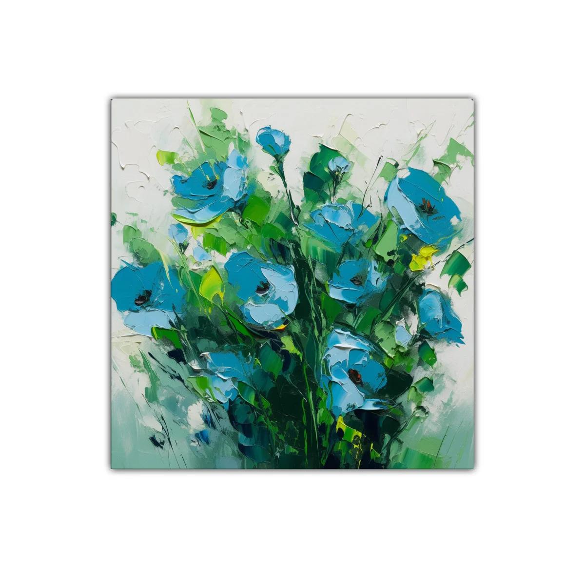 Cuadro decorativo flores azules vibrantes y frescura natural