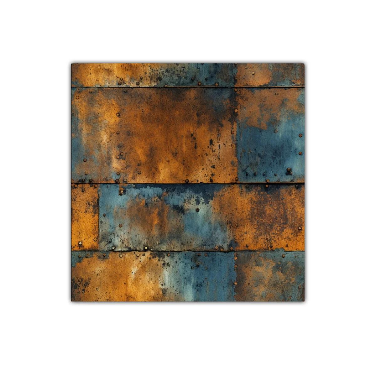 Cuadro decorativo con textura oxidada en tonos cálidos y fríos