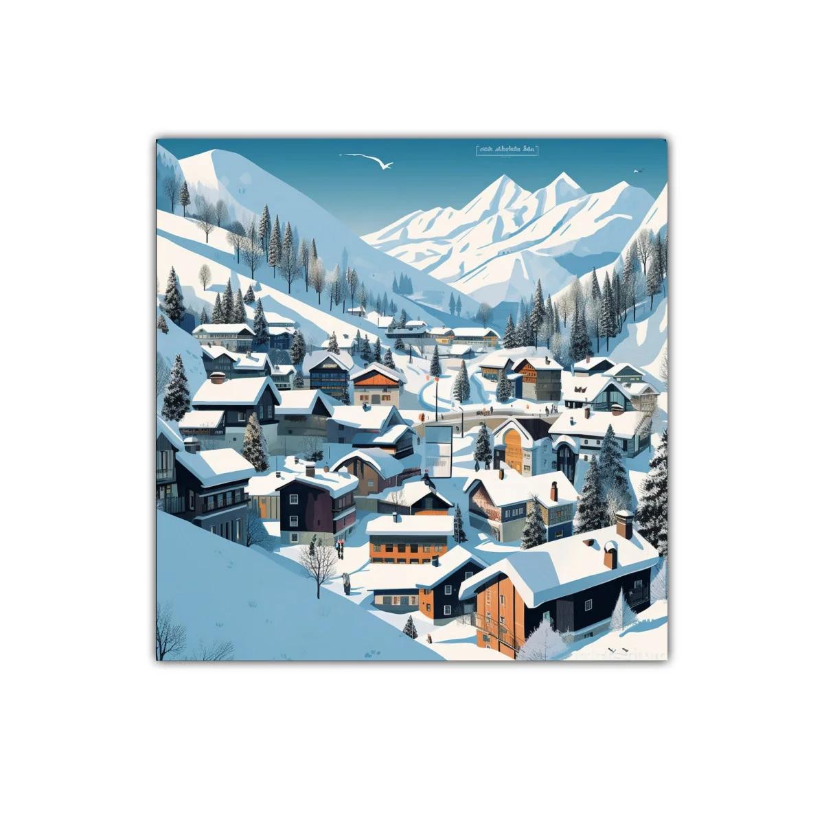 Paisaje Invernal de Pueblo Alpino entre Montañas Nevadas — imagen principal