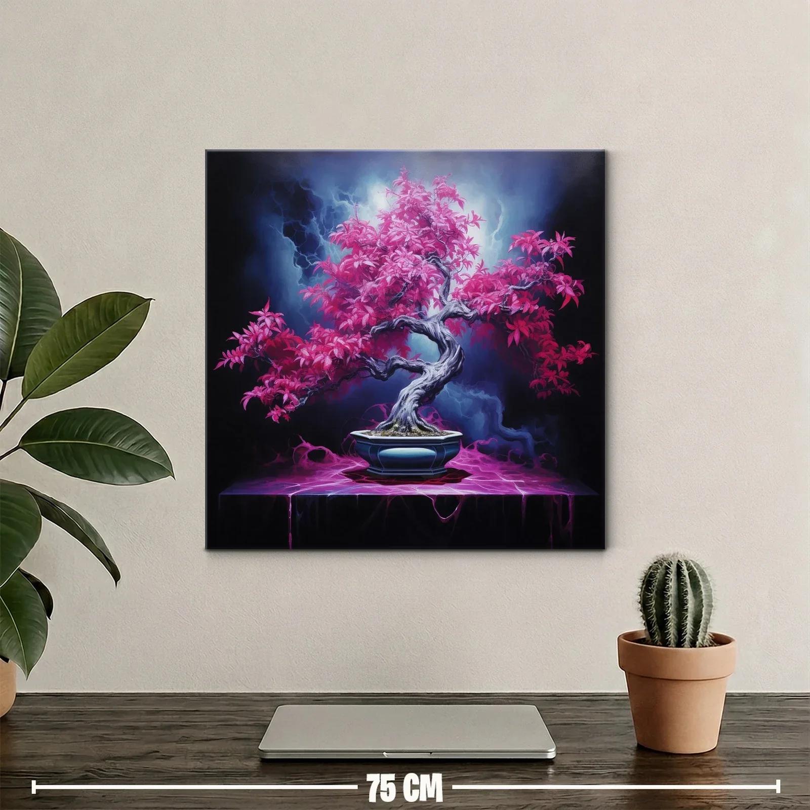 Árbol Bonsái con Hojas Fucsias en Fondo Oscuro — miniatura 2