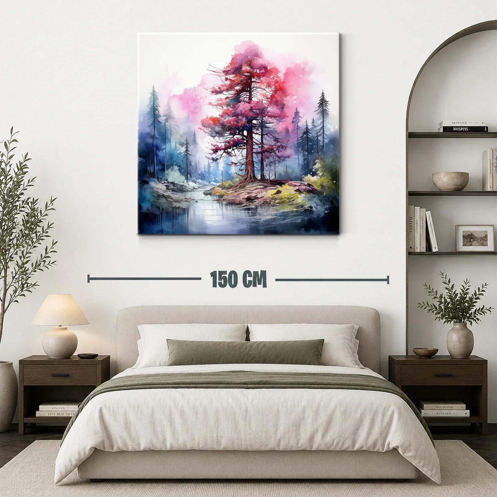 Paisaje onírico con árbol rojizo en isla tranquila — miniatura 3