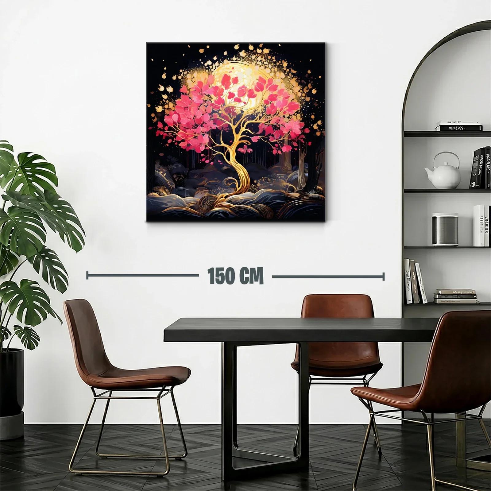 Árbol dorado con hojas rosas y luz resplandeciente — miniatura 2