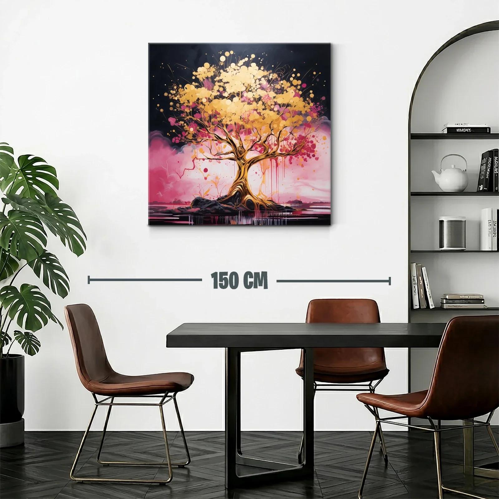 Árbol dorado con vibrantes tonos rosas sobre fondo oscuro — miniatura 2