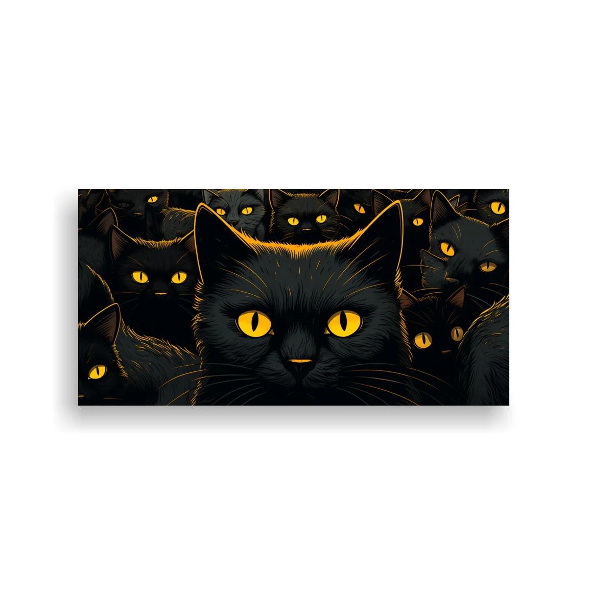 Cuadro gato negro de ojos amarillos entre sombras oscuras — imagen principal