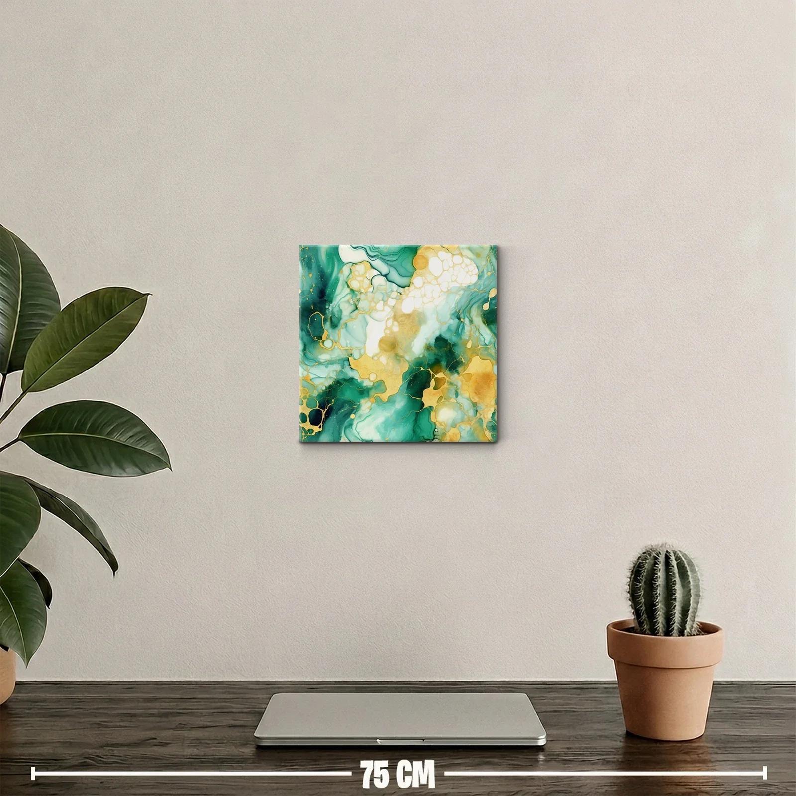 Cuadro decorativo con diseño abstracto en tonos verdes y dorados — miniatura 2