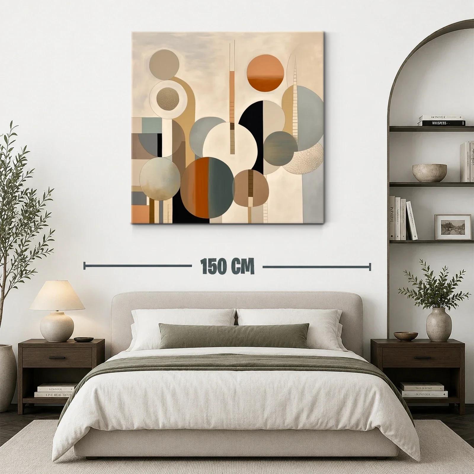 Cuadro abstracto con formas circulares en tonos tierra y neutrales — miniatura 3