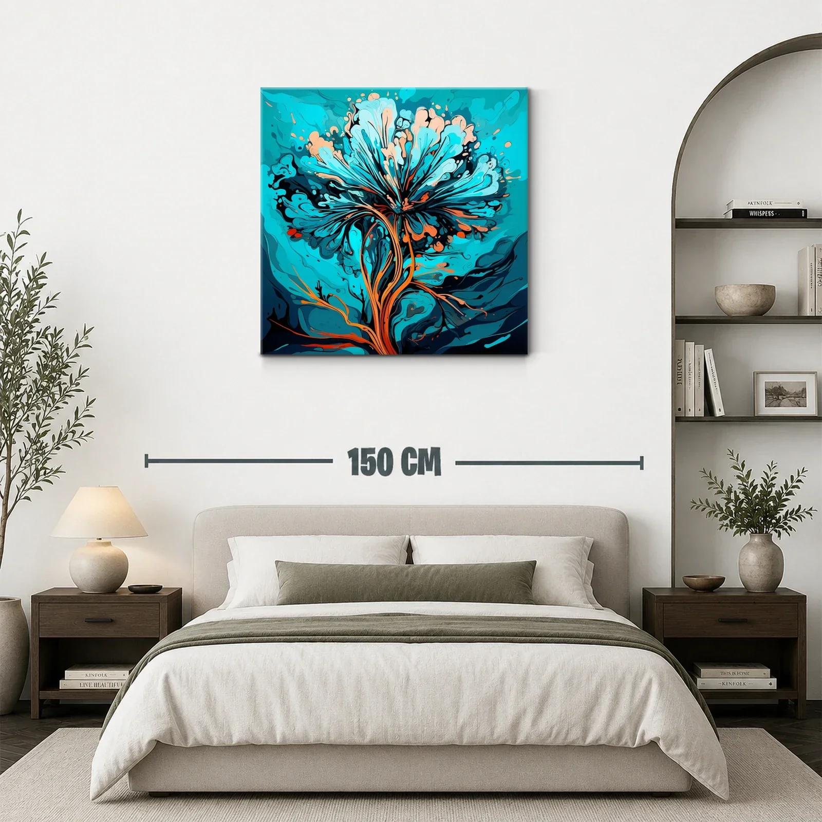 Flor abstracta vibrante en tonos turquesa y naranja cálido — miniatura 3