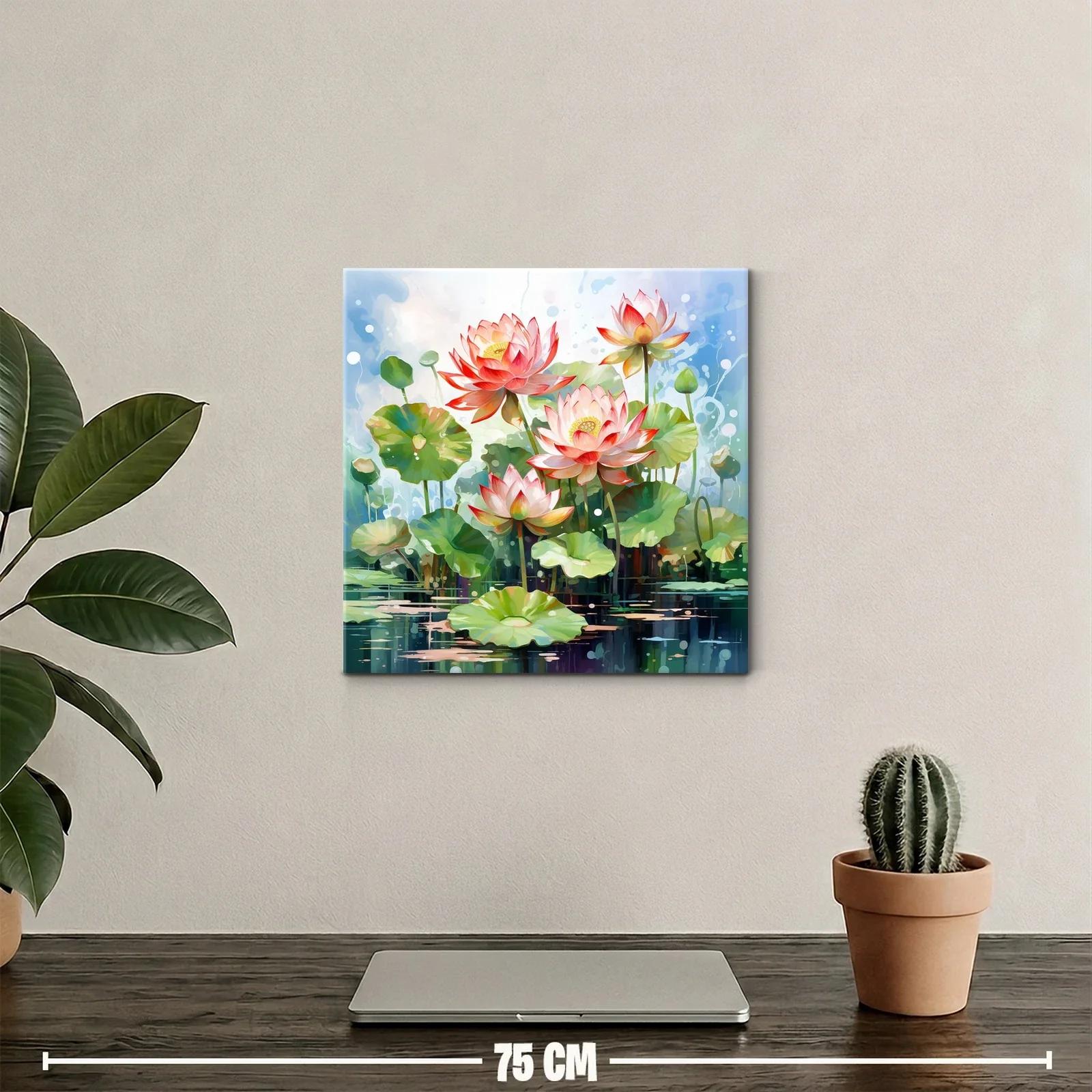 Cuadro Lotus en agua con tonos suaves y vibrantes — miniatura 2