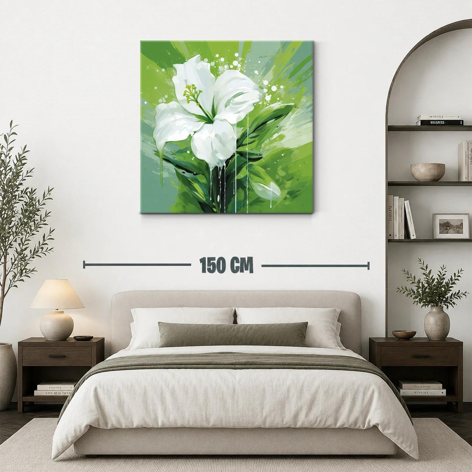 Cuadro floral con elegante azucena blanca y fondo verde vibrante — miniatura 3