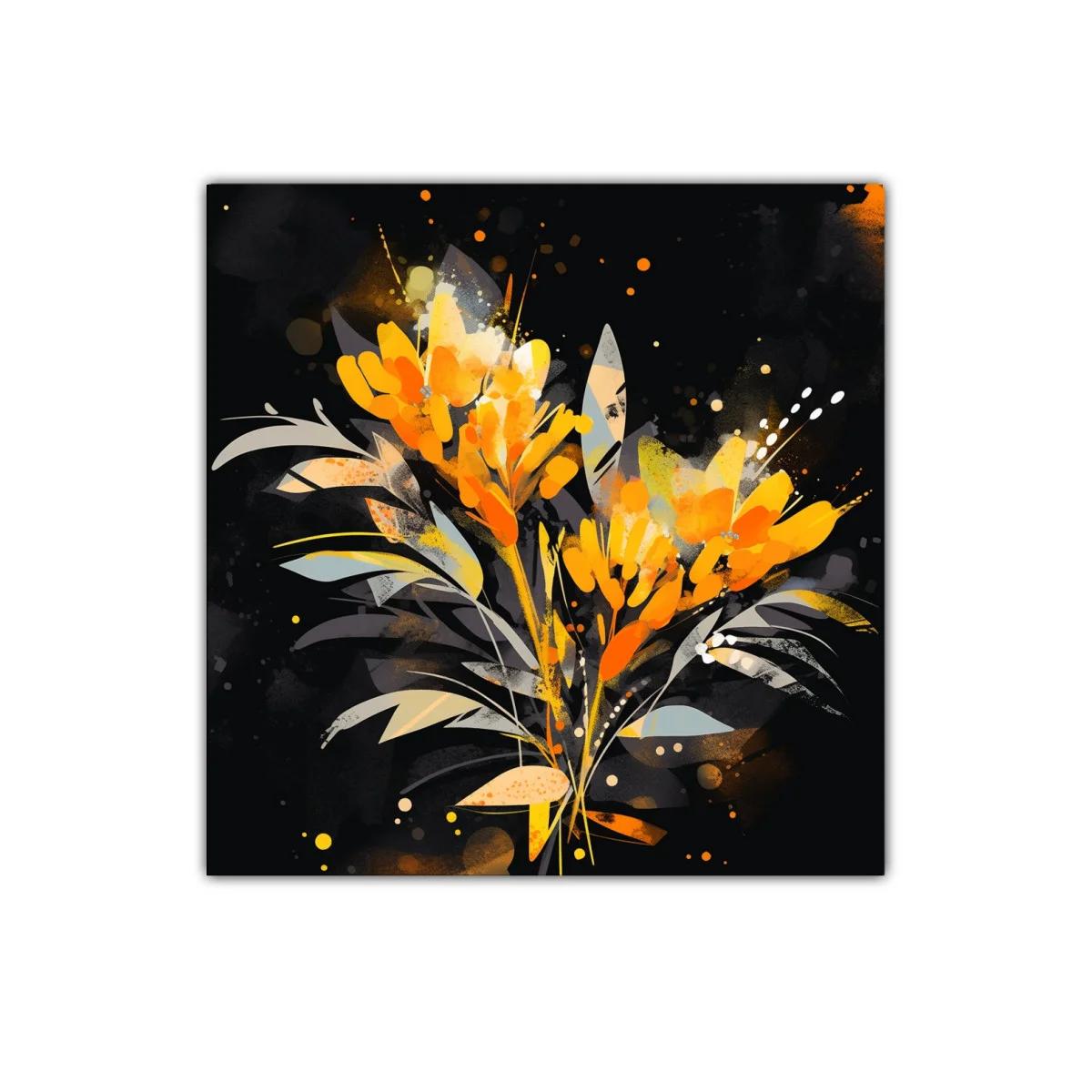 Cuadro moderno con flores naranja y detalles grisáceos — imagen principal