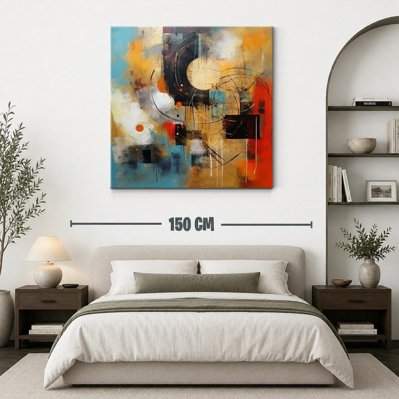 Cuadro abstracto con círculos y vibrantes tonos cálidos — miniatura 3