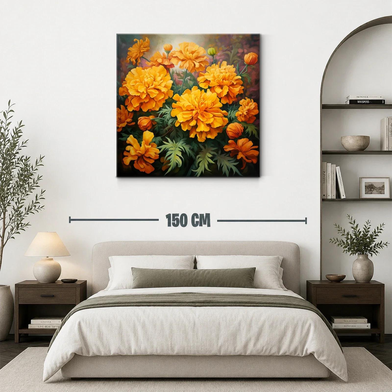 Cuadro con vibrantes flores naranjas que iluminan espacios — miniatura 3
