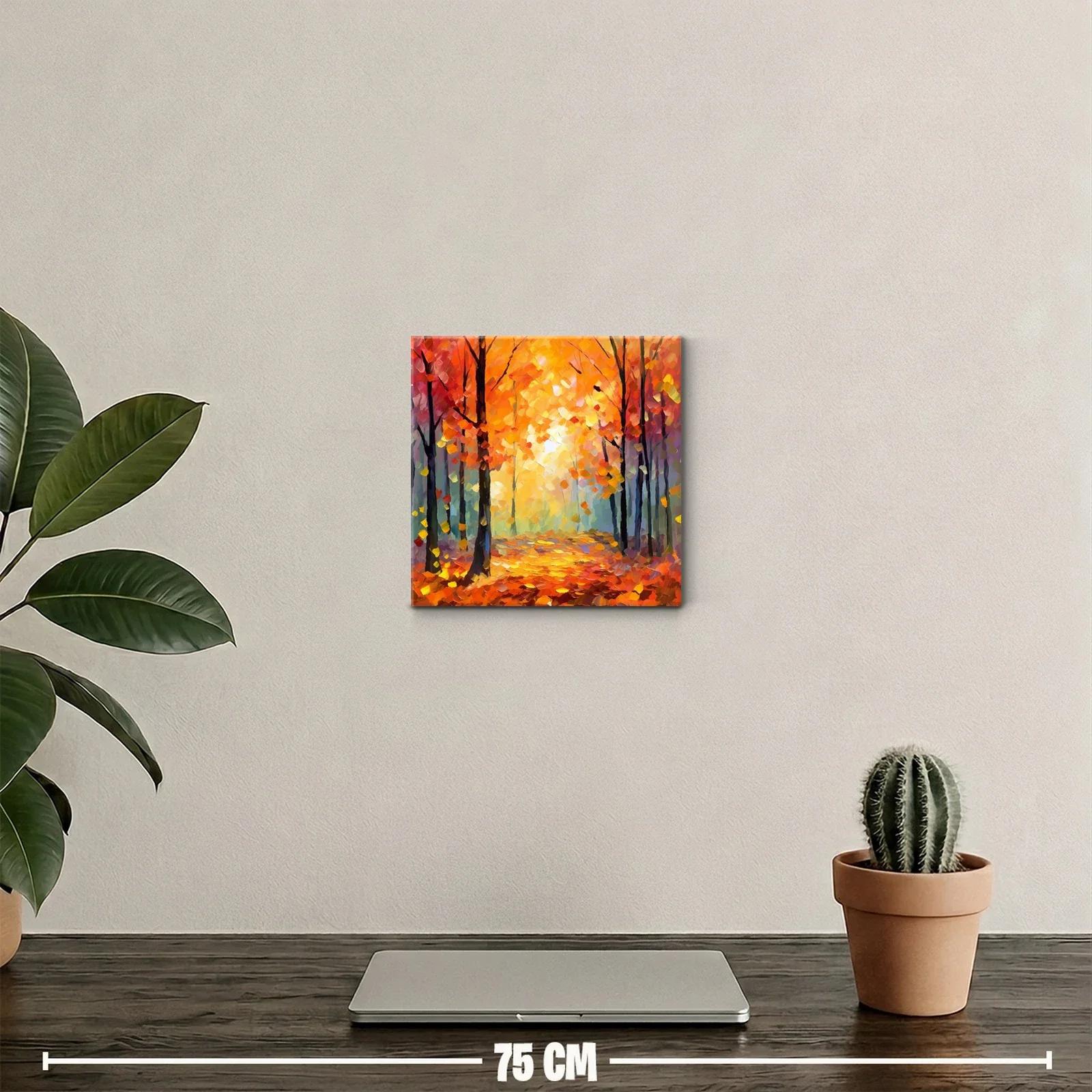 Cuadro decorativo de bosque otoñal con vibrante luz dorada — miniatura 2