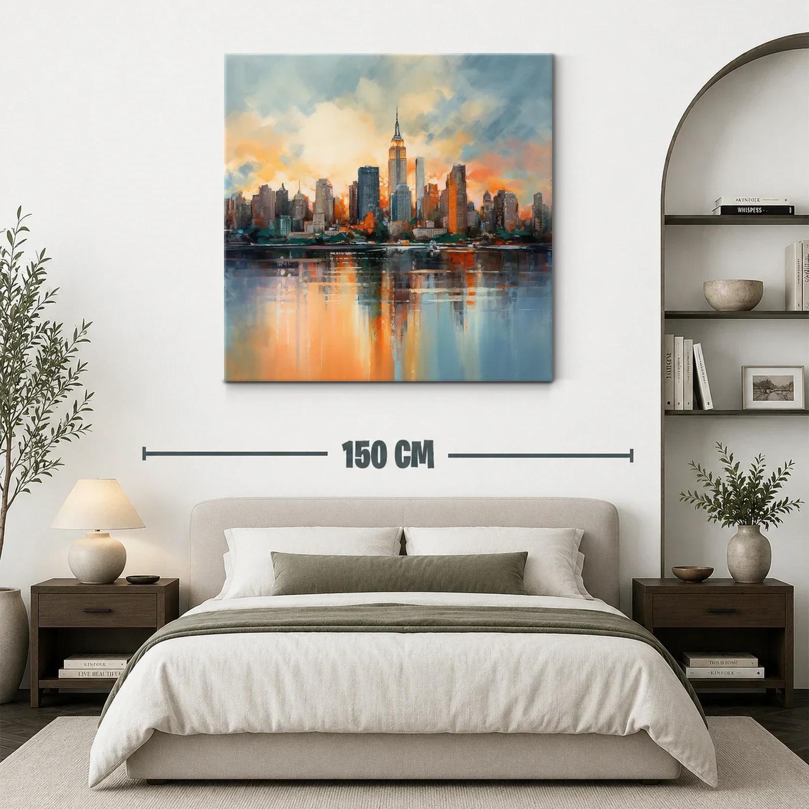 Atardecer vibrante en skyline urbano con reflejos en agua — miniatura 3