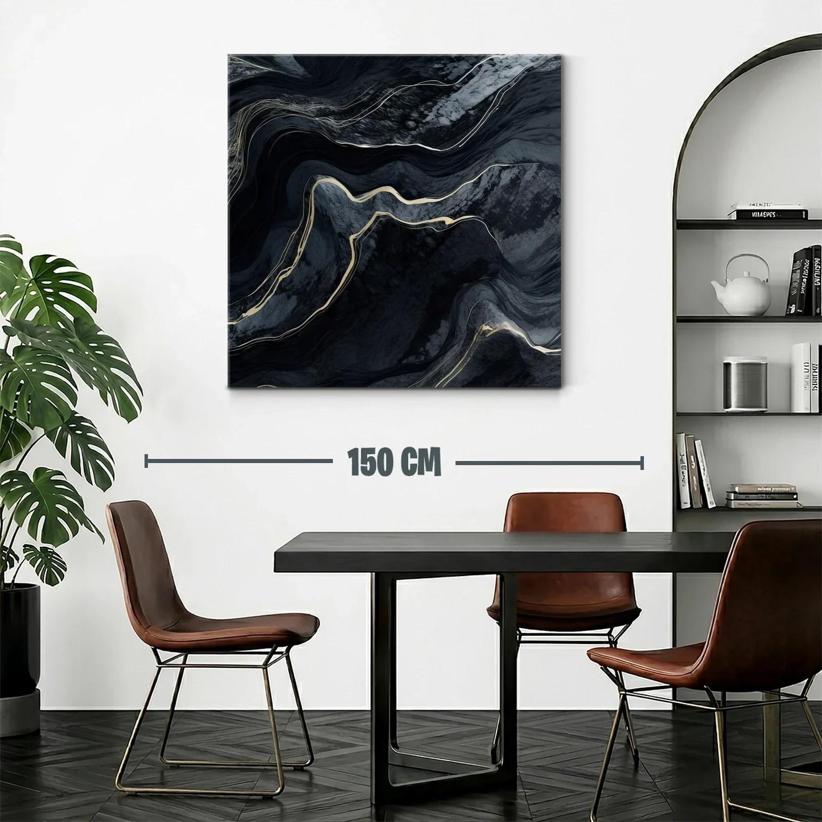 Cuadro abstracto en tonos oscuros con detalles dorados — miniatura 2